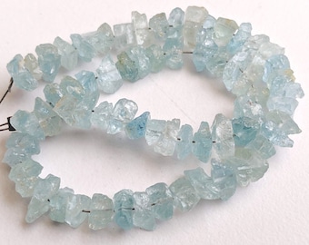 6-8mm Raw Aquamarine Stones, Natural Aquamarine Rough Beads Side Drilled, Aqua Rough Nuggets, Aquamarine For Jewelry (8IN To 16IN Options)