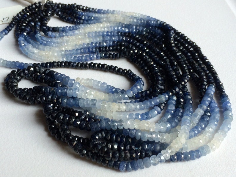 3-4mm Shaded Blue Sapphire Faceted Beads, Original Sapphire Faceted Rondelle, Sapphire Faceted Beads For Jewelry 8IN To 16IN Options image 5