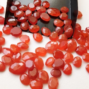 9mm Approx Carnelian Rose Cut Cabochons, Carnelian Faceted Flat Back Cabochons, Loose Carnelian For Jewelry (5Pcs To 10Pcs Options) - PDG4