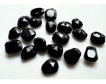 10x13mm To 13x15mm  Black Onyx RoseCut Cabochon, Black Onyx Faceted Flat Cabochons, Black Onyx For Jewelry (5Pcs To 10Pcs Options) - GOD1221