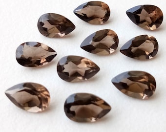 10 Pcs Smoky Quartz Pear Cut Stone, Natural Smoky Quartz Pear Cut Loose Gemstone For Jewelry, Brown Stones (4x6mm To 8x12mm Options)
