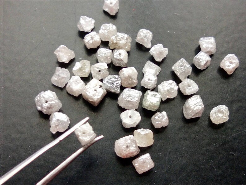 2-3mm Drilled Natural Pure White Diamonds Raw Uncut Diamonds WHOLESALE 10 Pcs White Grey Rough Diamond Cube Loose Diamonds DS4086