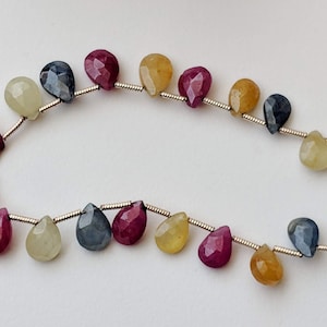 5x6-7x9mm Multi Sapphire Beads, 13 Pieces Natural Multi Sapphire Faceted Pear Beads, 5 Inch Multi Sapphire Strand For Necklace-PDG93