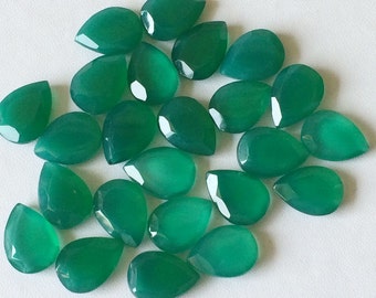 10x14mm Green Onyx Cabochons Faceted Pear Cabochons, Green Onyx Table Cut Cabochons, Green Onyx For Jewelry (5Pcs To 10Pcs Option) - BGPC520