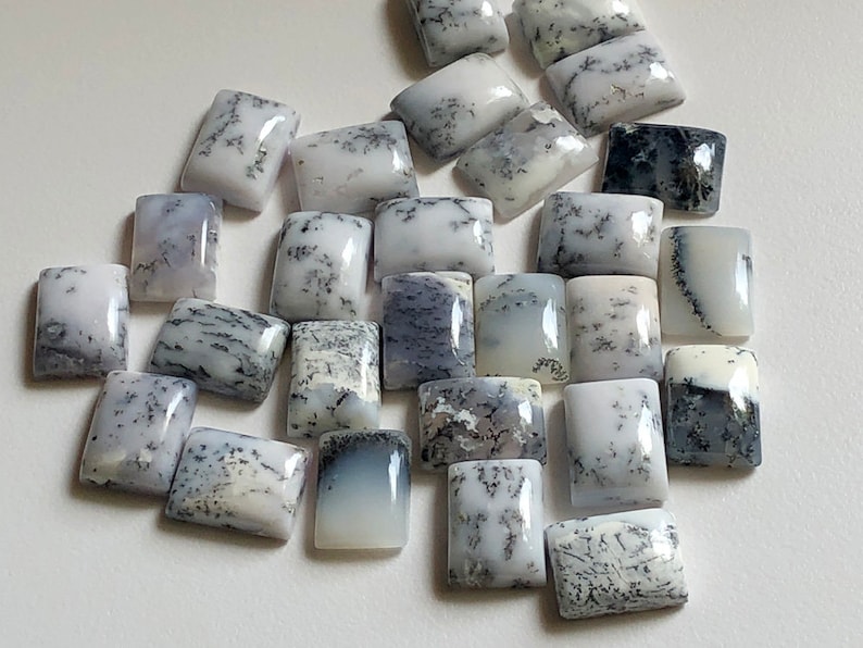 5 Pcs Dendrite Opal Rectangle Cabochon Loose Dendrite Gemstones ADG161 12x16mm Natural Dendrite Opal Plain Rectangle Flat Back Cabochons