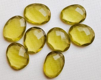 15-17mm Lemon Quartz Rose Cut Cabochons, Lemon Rose Cut Faceted Gemstones, Lemon Quartz For Jewelry, Yellow Gems 4Piece -NNP509