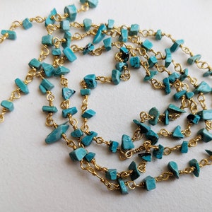 3-5mm Turquoise Wire Wrapped Chip Beads, Chinese Turquoise Rosary Bead Chain, 925 Silver Turquoise For Necklace (1Foot To 5Feet Options)
