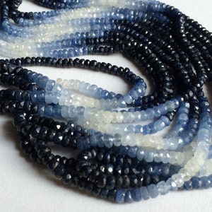 3-4mm Shaded Blue Sapphire Faceted Beads, Original Sapphire Faceted Rondelle, Sapphire Faceted Beads For Jewelry 8IN To 16IN Options image 1