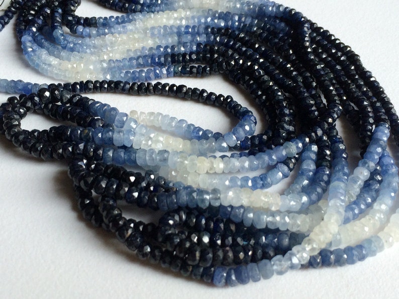 3-4mm Shaded Blue Sapphire Faceted Beads, Original Sapphire Faceted Rondelle, Sapphire Faceted Beads For Jewelry 8IN To 16IN Options image 1