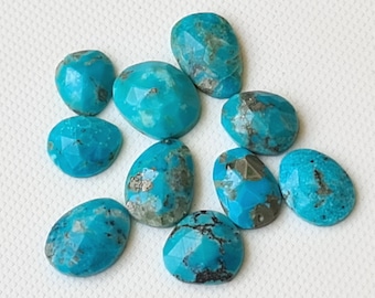 Arizona Turquoise Cabochons, Natural Faceted Free Form Shape Arizona Turquoise Flat Back Cabochons, 9-12mm, 5 Pcs - PKSG250