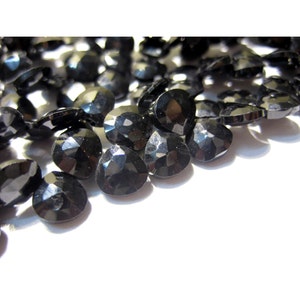 6.5mm Black Spinel Faceted Heart Gemstone, Black Spinel Heart Briolettes For Jewelry, Black Spinel Gemstones (4IN To 8IN Options)