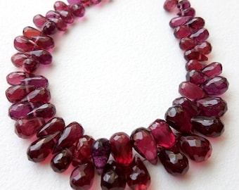 2.5x4mm - 5x9mm Garnet Faceted Tear Drop Beads, Mozambique Garnet Briolette Beads, AAA Beads Garnet Drops (2IN To 8IN Options) - PUSDG34