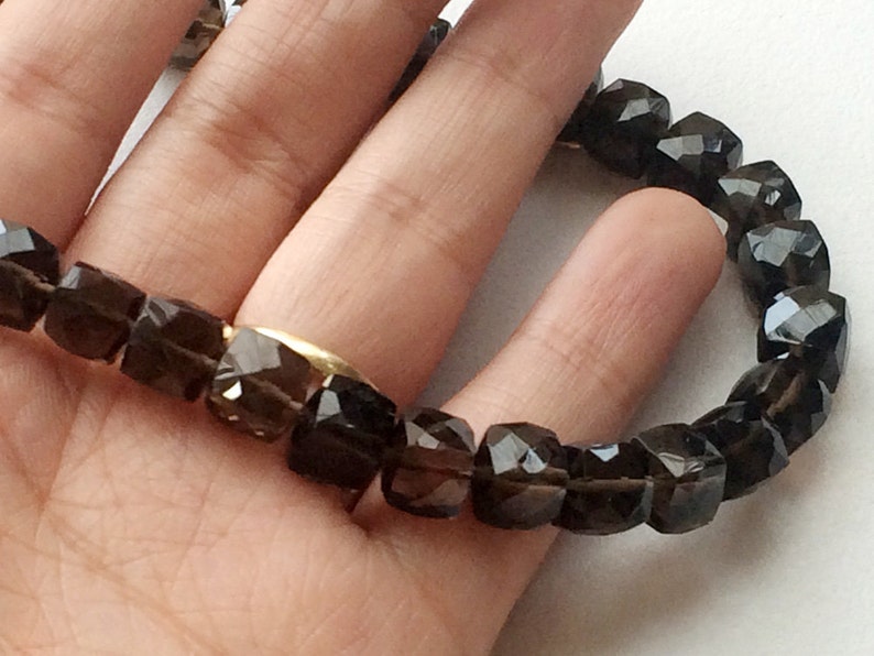 7.5mm Approx. Smoky Quartz Faceted Box Beads 8 Inch Smoky Necklace Smoky Quartz Cube Beads Smoky Quartz Beads 30 Pieces