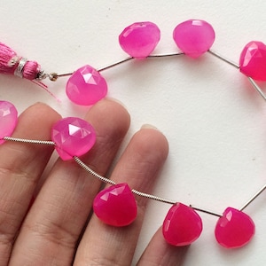13mm Pink Chalcedony Faceted Heart, Shaded Pink Chalcedony Briolettes, 11 Pcs Chalcedony Stone For Jewelry, Pink Chalcedony For Necklace