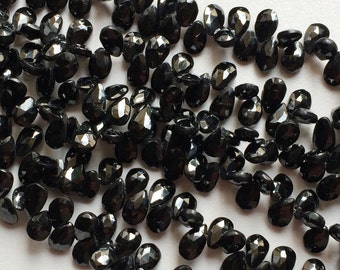 10x6mm Black Onyx Faceted Pear Shaped Briolettes, Black Onyx Faceted Pear, Black Onyx Brioltette For Jewelry (4.5IN To 9IN Options)