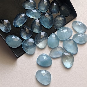 12-14 mm Aquamarin Rose Cut Cabochons mit flachem Rücken, 2 Stück natürliche Aquamarin Cabochons, lose facettierte Aquamarine Edelsteine - PNT53