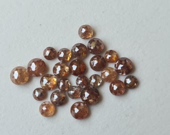 Cabochons met rode roosgeslepen diamant, ruwe diamant, 2-3 mm zeldzame ronde roosgeslepen diamant met platte achterkant voor trouwring/sieraden (1 tot 8 stuks) - RRCD1