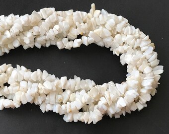 7-10mm White Opal Chip Beads, Natural White Opal Gemstone Chip, White Opal Necklace, Opal Rough Bead, 32 Inch (1 Strand To 10 Strand Option)