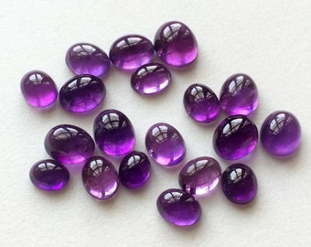 Cabochons unis ovales améthyste 6 x 8 mm - 8 x 10 mm, cabochons améthyste ovale à dos plat pour bijoux, 5 pièces améthyste en vrac - KRS251