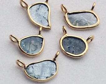 6-7mm Blue Slice Rough Diamond Connector, Diamond Slice Connectors, 925 Silver Gold Polished Raw Diamond Connector For Jewelry (1Pc To 5Pc)