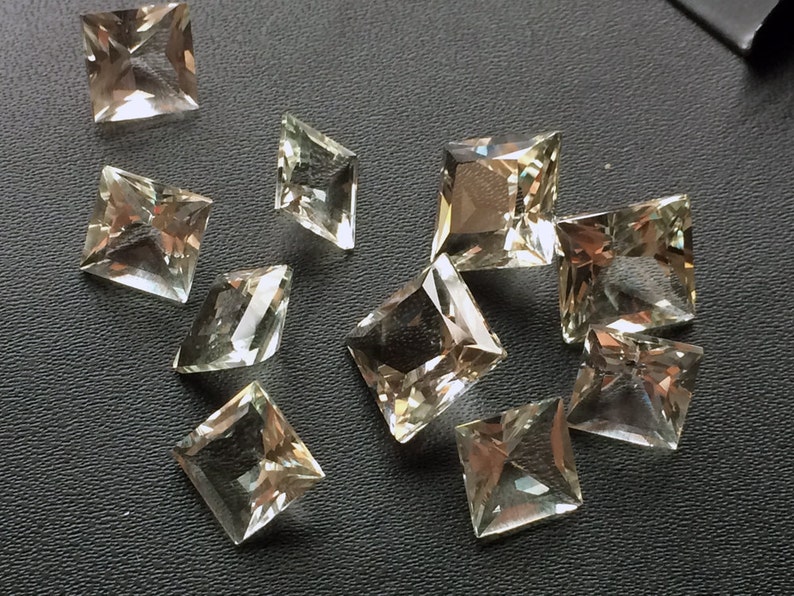 WHOLESALE 14mm Square Green Amethyst Loose Cut Stone Lot 48 Ctw Brilliant Diamond Cut AAA Quality Faceted Calibrated Green Amethyst 10