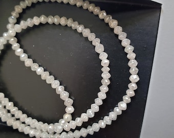 3-3.5 mm Grau-weiße Diamant-Rondell-Perlen, facettierte grau-weiße gebohrte Diamant-Perlen, Diamant für Schmuck (2 IN bis 8 IN-Optionen) - PPD745