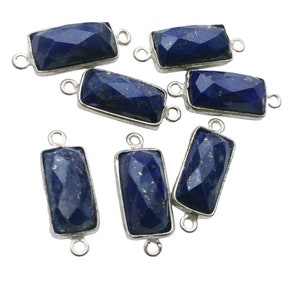 7x18.5mm Lapis Lazuli Double Loop Connectors, 925 Silver Connectors, Rectangle Faceted Connector For Jewelry 5 Pieces To 10 Pieces Options image 5