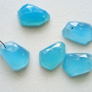 14-16mm Blue Chalcedony Fancy Cut Cabochon, Drilled Rose Cut Blue Chalcedony Flat Back Cabochon For Jewelry (5Pcs To 10Pcs Options) - GS3746