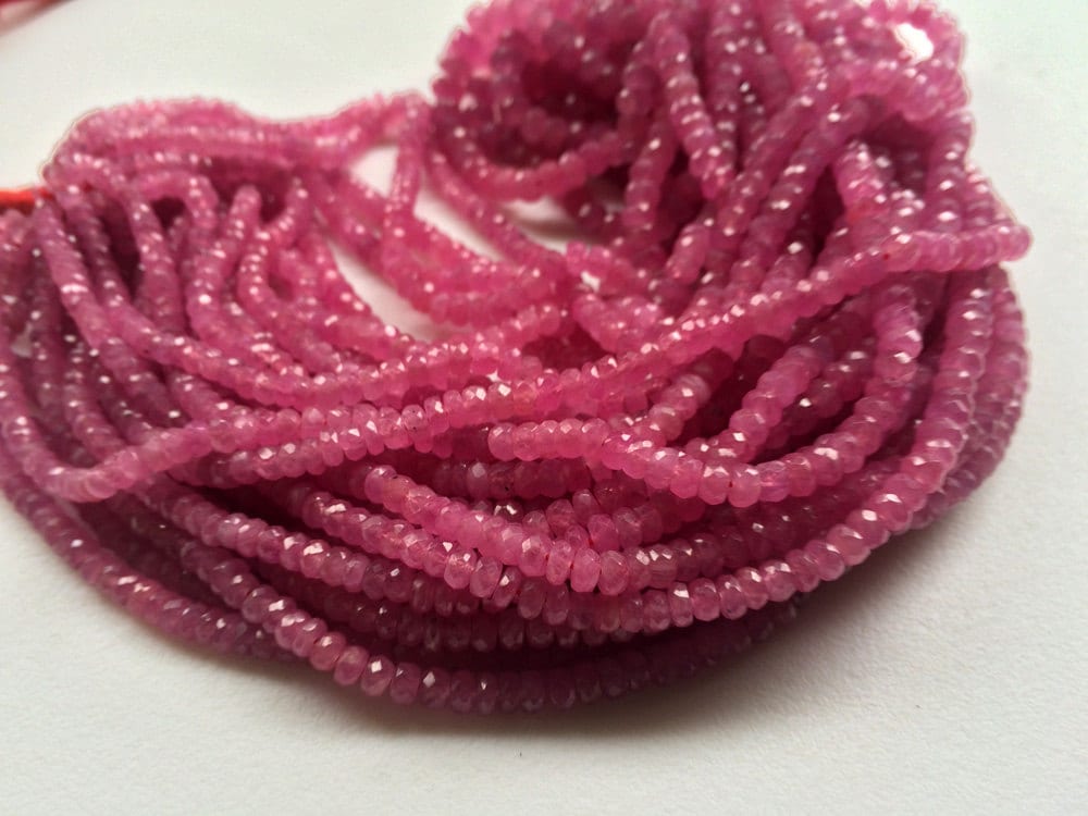 Gold & Diamond Pink Sapphire Faceted Rondelle Beaded Necklace main image 1