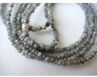 1.5mm To 3mm Grey Raw Diamond Beads, Conflict Free Diamond, Rough Diamonds, Natural Grey Rondelle Beads, Diamond Beads (4IN To 16IN Options)