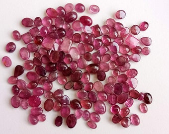 4-8mm Pink Tourmaline Plain Cabochons, Natural Pink Tourmaline Flat Back Cabochons, Tourmaline Cabochons For Jewelry (5Cts To 20Cts Options)