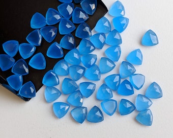 8.5mm Blue Chalcedony Fancy Trillion Cut Rose Cut Cabochon, Blue Chalcedony Trillion Flat Back Cabochons For Jewelry (5Pcs To 10Pcs Options)