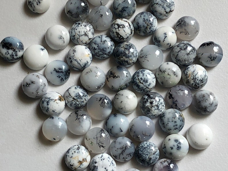 5 Pcs Dendrite Opal Round Cabochon ADG165 9mm Natural Dendrite Opal Plain Round Flat Back Cabochons Loose Dendrite Gemstones