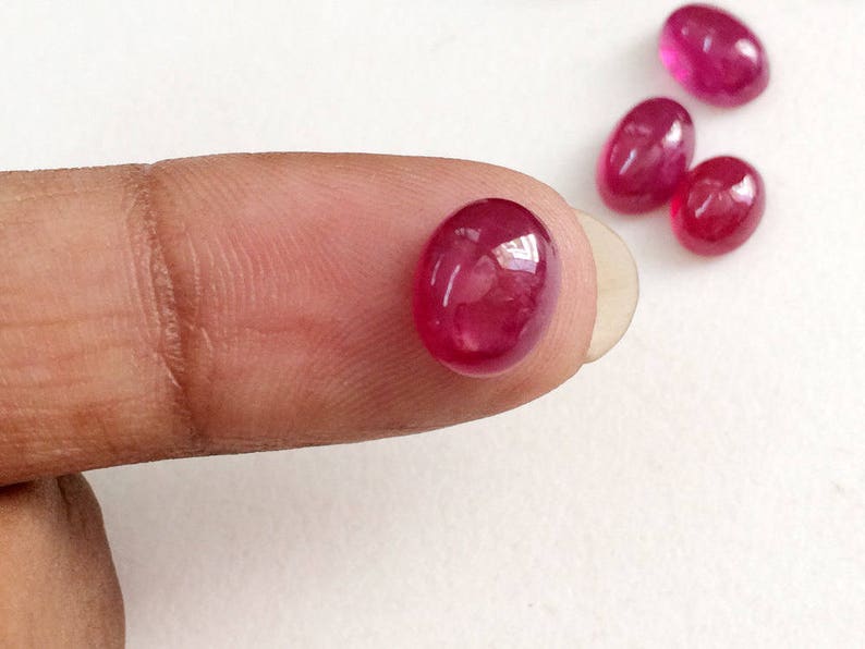 5x7mm - 8x10mm Ruby Glass Filled Cabochons, Oval Plain Ruby Flat Back Cabochons For Jewelry, Loose Ruby Stones (2pcs To 8pcs Options) image 5