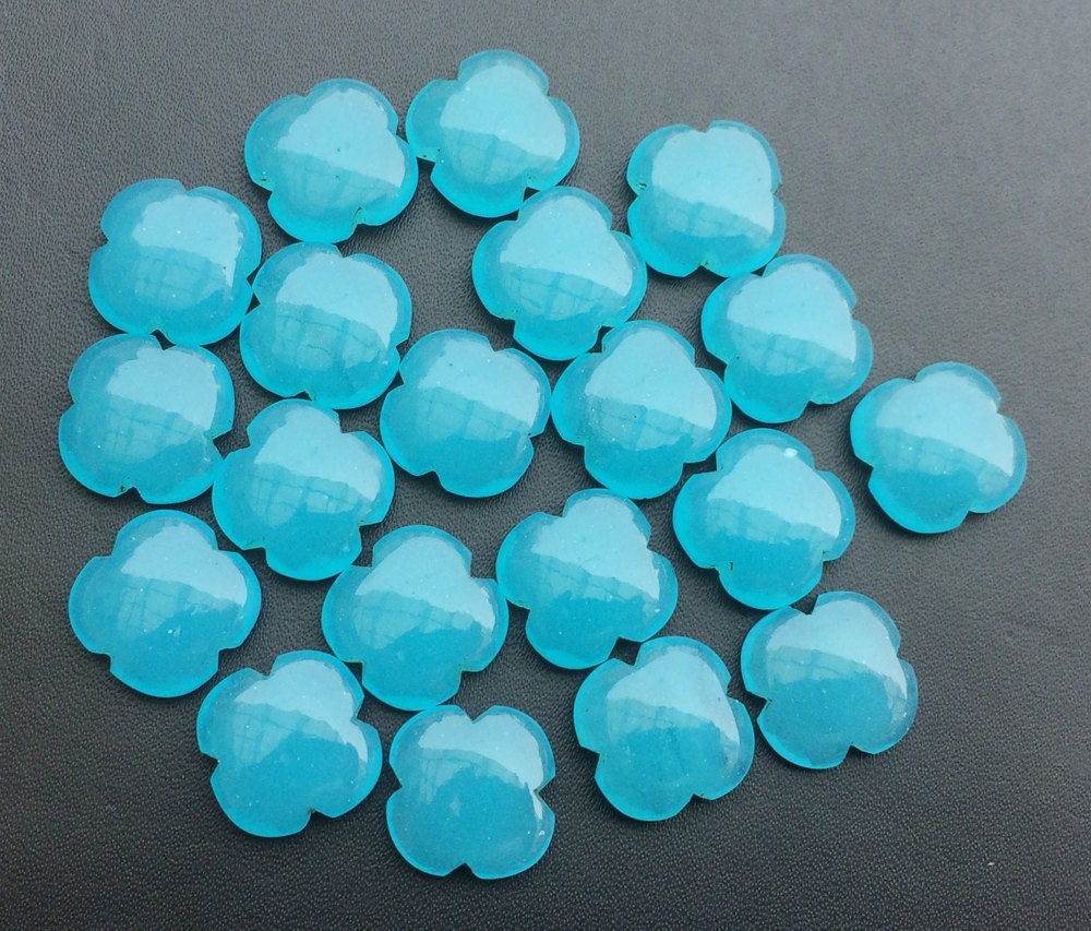 15mm Blue Chalcedony Fancy Floral Cabochons, 6 Pieces Blue