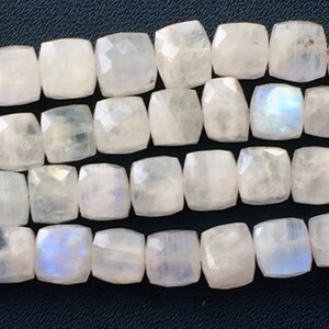 5-6mm Rainbow Moonstone Faceted Box Beads, Moonstone Faceted Cubes Beads, Rainbow Moonstone Cubes For Jewelry (4IN To 8IN Options)