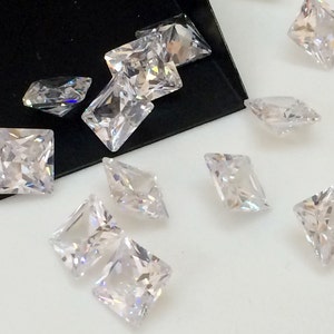 7mm Cubic Zirconia, Square Faceted Zirconia, Pavilion Zirconia, Sparkling Clear CZ Diamonds, Princess Cut Zircon (10 Pcs To 100 Pcs Options)