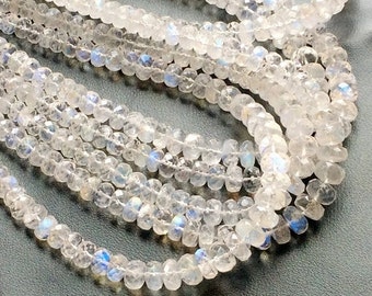 3.5-7mm Rainbow Moonstone Faceted Rondelle, Beautiful Rainbow Faceted Rondelles, Rainbow Moonstone Beads For Jewelry (8IN TO 16IN Options)