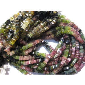 4mm Multi Tourmaline Beads, Natural Multi Tourmaline Square Heishi Beads, Multi Tourmaline For Necklace (7IN To 14IN Options) - MTHB2