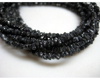 2-3mm Black Rough Diamonds, Black Raw Diamond Beads, Black Uncut Diamonds, Raw Black Diamond Beads For Jewelry (4IN To 16IN Options)