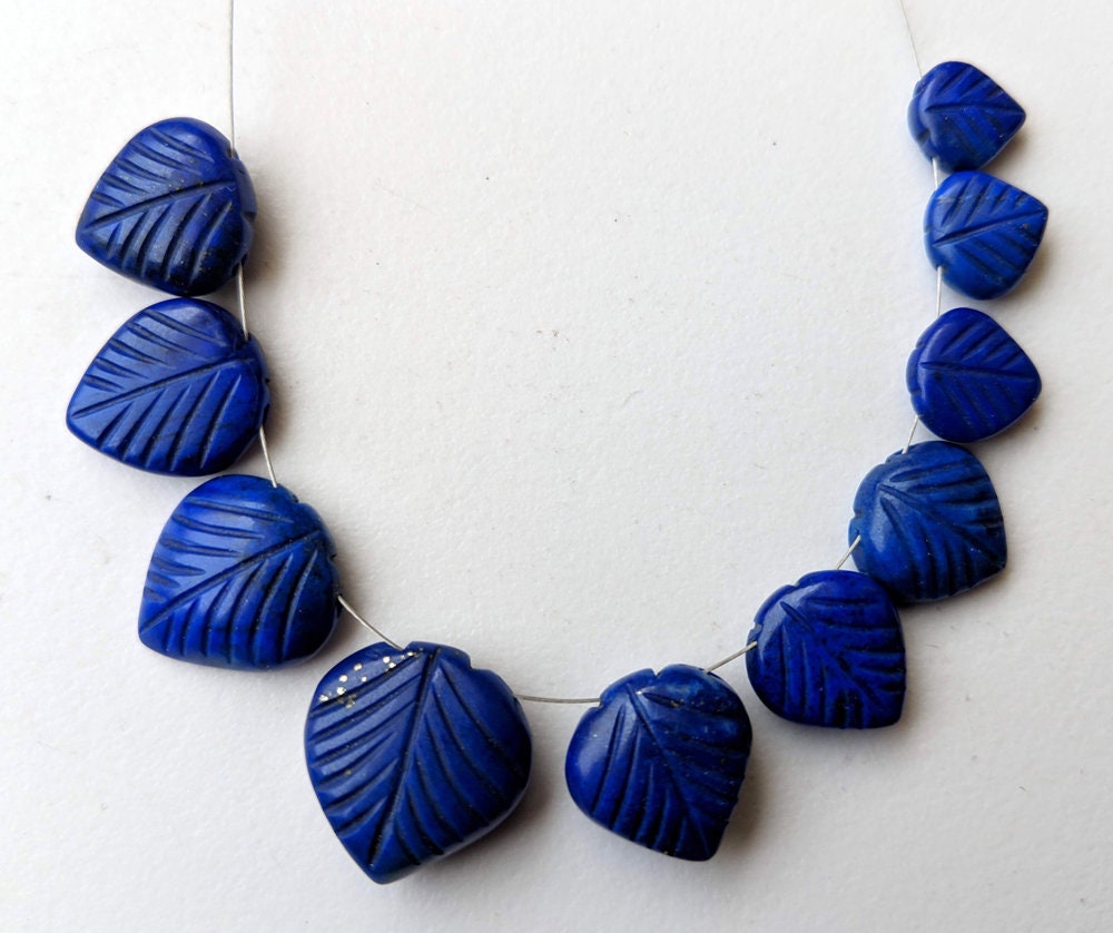 7.5-14mm Lapis Lazuli Hand Carved Leaf Heart Beads, 12Pcs Natural Lapis Lazuli Fancy Heart Beads, Lapis Hand Carved Heart Beads - PDG124