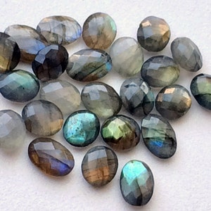 12-14mm Labradorite Rose Cut Oval Stones, Labradorite Both Side Faceted Gemstones For Jewelry (5Pcs To 10Pcs Options) - KS3263
