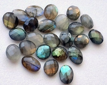12-14mm Labradorite Rose Cut Oval Stones, Labradorite Both Side Faceted Gemstones For Jewelry (5Pcs To 10Pcs Options) - KS3263