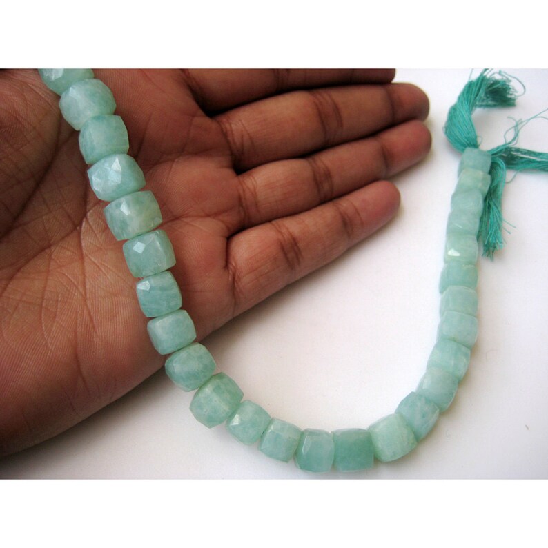 8-9mm Beads Gemstone Beads Amazonite Box Bead 12 Pieces Approx Faceted Box Beads 4.5 Inch Half Strand