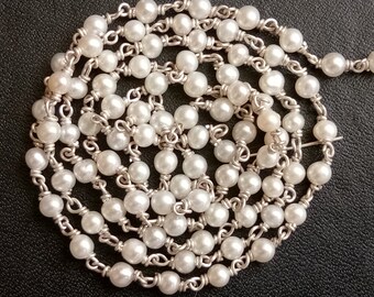 Cadenas conectoras de perlas de agua dulce de 2,5 mm en plata 925, estilo rosario, con alambre enrollado, a pie, cadenas de perlas de agua dulce en forma de rondelle.