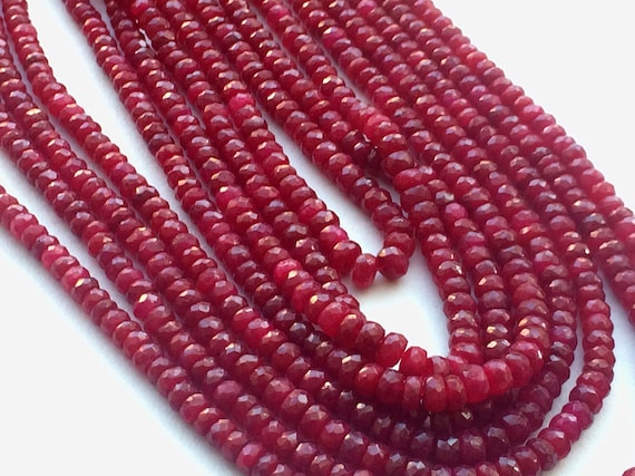 3-4.5mm Ruby Faceted Rondelle Beads, Ruby Rondelles, Ruby Faceted Beads For Jewelry, Ruby For Jewelry (10Beads To 20Beads)-PGA2198
