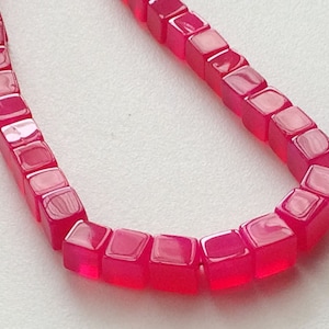 6-7mm Hot Pink Chalcedony Plain Box, Chalcedony Plain Cube, Chalcedony Pink Cubes For Jewelry, Box Cube For Earrings (4IN To 16IN Options)