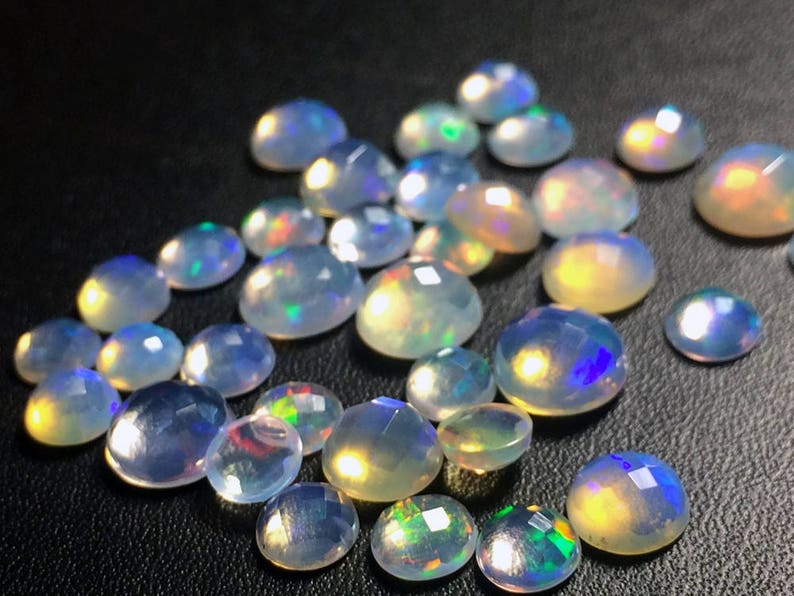 WHOLESALE 10 Pcs Ethiopian Opal Round Rose Cut Flat Back Cabochons Opal Ring Size-PUSDG26 Natural 5-7mm Rare Ethiopian Opal Round Cabochon