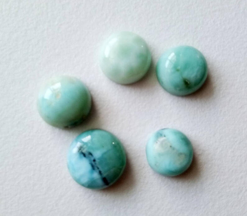 Natural Loose Larimar Ring Size Original Larimar Smooth Round Flat Back KS5097 65/% SALE 5 Pcs Larimar Plain Round Cabochons 9-11mm