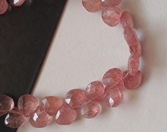 5-6 mm Erdbeerquarz facettierte Herzperlen, natürliche Erdbeerrosa Herz Brioletten, Erdbeerquarz für Schmuck (20 Stück bis 40 Stück Option)
